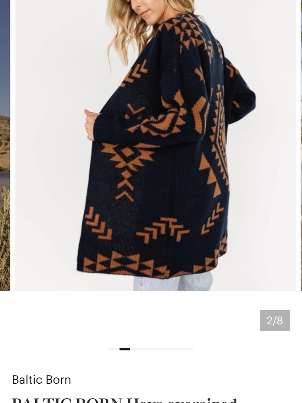 NWOT Baltic Born Navy Cardigan with Brown Aztec Accents - Picture 2 of 11